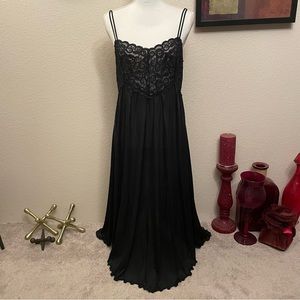 💕RARE💕Chiffon Black Lace Vintage Long Maxi Nightgown Slip Dress Chemise Lingerie